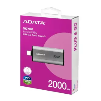 ADATA zunanji SSD 2TB SC750, USB-C 3.2 Gen2, črn