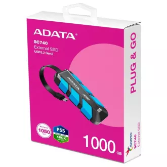 ADATA zunanji SSD 1TB SC740, USB-C 3.2 Gen2, črno-modri