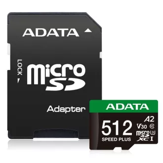 Kartica ADATA MicroSDXC 512GB Speed Plus, U3, C10, A2, V30 (R:180/W:160 MB/s)   adapter SD