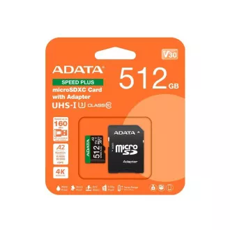 Kartica ADATA MicroSDXC 512GB Speed Plus, U3, C10, A2, V30 (R:180/W:160 MB/s)   adapter SD