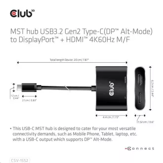 Club3D vozlišče MST (Multi Stream Transport) USB3.2 Gen2 Type-C (DP Alt-Mode) na DisplayPort HDMI 4K60Hz (M/F) Club3D vozlišče MST (Multi Stream Transport) USB3.2 Gen2 Type-C (DP Alt-Mode) na DisplayPort HDMI 4K60Hz (M/F)