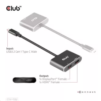 Club3D vozlišče MST (Multi Stream Transport) USB3.2 Gen2 Type-C (DP Alt-Mode) na DisplayPort HDMI 4K60Hz (M/F) Club3D vozlišče MST (Multi Stream Transport) USB3.2 Gen2 Type-C (DP Alt-Mode) na DisplayPort HDMI 4K60Hz (M/F)