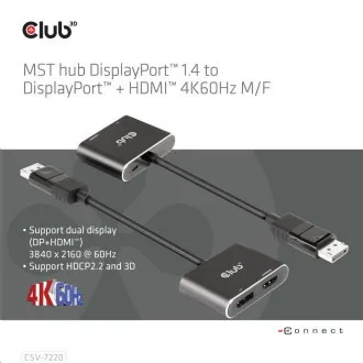 Club3D hub MST (Multi Stream Transport) DisplayPort 1.4 na DisplayPort HDMI 4K60Hz (M/F) Club3D hub MST (Multi Stream Transport) DisplayPort 1.4 na DisplayPort HDMI 4K60Hz (M/F)