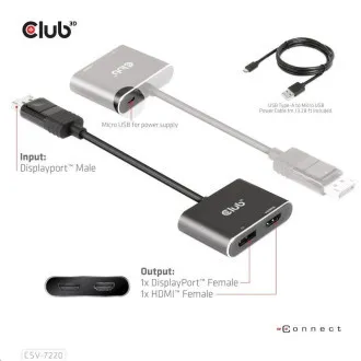 Club3D hub MST (Multi Stream Transport) DisplayPort 1.4 na DisplayPort HDMI 4K60Hz (M/F) Club3D hub MST (Multi Stream Transport) DisplayPort 1.4 na DisplayPort HDMI 4K60Hz (M/F)
