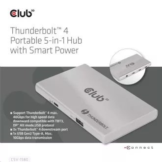 Club3D hubThunderbolt 4 Prenosno vozlišče 5 v 1 s pametnim napajanjem