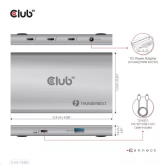 Club3D hubThunderbolt 4 Prenosno vozlišče 5 v 1 s pametnim napajanjem