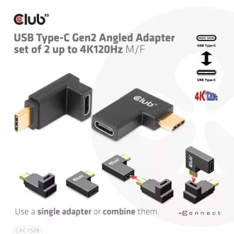 Club3D USB-C Gen2 kotni adapter v kompletu 2, 4K120Hz, 240W, (M/F)
