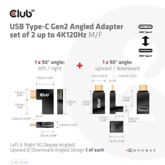 Club3D USB-C Gen2 kotni adapter v kompletu 2, 4K120Hz, 240W, (M/F)