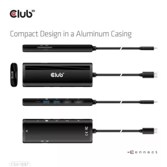Club 3D Priključna postaja USB-C 8v1, 1xDP, 1xHDMI, 1xUSB-C PD100W, 2xUSB, bralnik kartic SD, siva