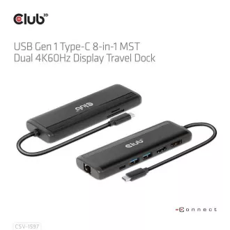 Club 3D Priključna postaja USB-C 8v1, 1xDP, 1xHDMI, 1xUSB-C PD100W, 2xUSB, bralnik kartic SD, siva