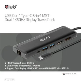 Club 3D Priključna postaja USB-C 8v1, 1xDP, 1xHDMI, 1xUSB-C PD100W, 2xUSB, bralnik kartic SD, siva Club 3D Priključna postaja USB-C 8v1, 1xDP, 1xHDMI, 1xUSB-C PD100W, 2xUSB, bralnik kartic SD, siva