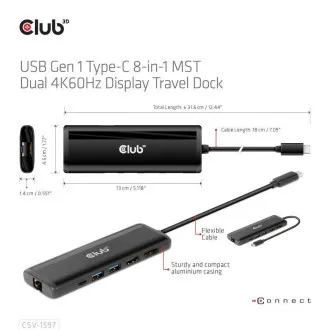 Club 3D Priključna postaja USB-C 8v1, 1xDP, 1xHDMI, 1xUSB-C PD100W, 2xUSB, bralnik kartic SD, siva Club 3D Priključna postaja USB-C 8v1, 1xDP, 1xHDMI, 1xUSB-C PD100W, 2xUSB, bralnik kartic SD, siva