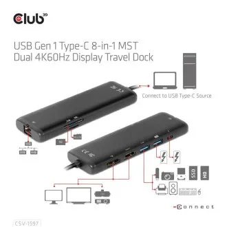 Club 3D Priključna postaja USB-C 8v1, 1xDP, 1xHDMI, 1xUSB-C PD100W, 2xUSB, bralnik kartic SD, siva Club 3D Priključna postaja USB-C 8v1, 1xDP, 1xHDMI, 1xUSB-C PD100W, 2xUSB, bralnik kartic SD, siva
