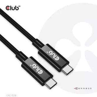 Club3D Cable USB4 Gen3x2 Type-C Reversible Cable 8K60Hz, Data 40 Gbps, PD 240W(48V/5A) EPR M/M 2m Club3D Cable USB4 Gen3x2 Type-C Reversible Cable 8K60Hz, Data 40 Gbps, PD 240W(48V/5A) EPR M/M 2m