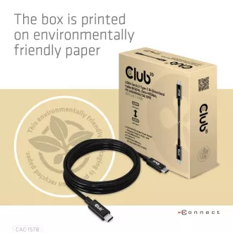 Club3D Cable USB4 Gen3x2 Type-C Reversible Cable 8K60Hz, Data 40 Gbps, PD 240W(48V/5A) EPR M/M 2m Club3D Cable USB4 Gen3x2 Type-C Reversible Cable 8K60Hz, Data 40 Gbps, PD 240W(48V/5A) EPR M/M 2m