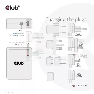 Club3D potovalni polnilec 140W GaN tehnologija, 3xUSB-C, 1xUSB-A, podpora PPS   PD 3.1