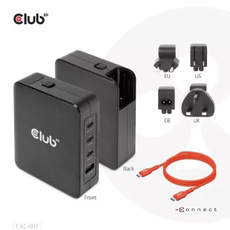 Club3D potovalni polnilec 140W GaN tehnologija, 3xUSB-C, 1xUSB-A, podpora PPS   PD 3.1