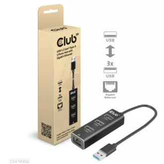 Club3D Hub, USB-A 3.2 Gen1 do 3x USB 3.1, gigabitni ethernet