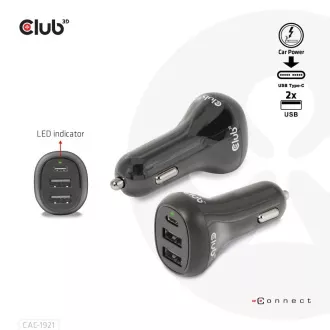 Club3D Avtomobilski polnilnik za prenosne računalnike 36 W, 3 vrata (2xUSB-A   USB-C)