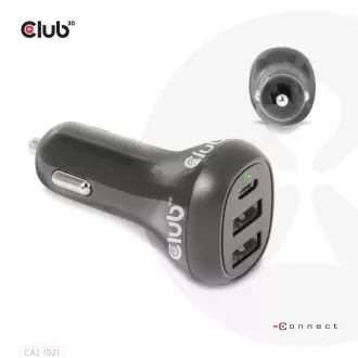Club3D Avtomobilski polnilnik za prenosne računalnike 36 W, 3 vrata (2xUSB-A   USB-C)