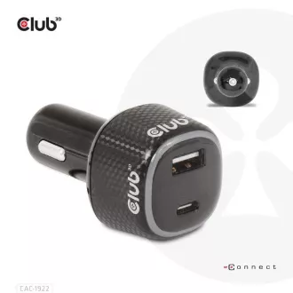 Club3D Avtomobilski polnilnik za prenosne računalnike 63 W, 2 vhoda (USB-A   USB-C)