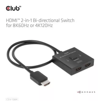Club3D stikalo, HDMI na 2xHDMI, obojestransko 2v1, 8K60Hz, 4K120Hz
