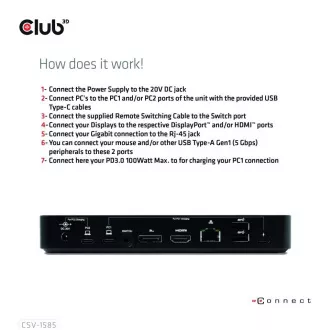 Club3D Priključna postaja USB-C 10v1, 1xDP, 1xHDMI, 3xUSB-C, 3xUSB, 1xRJ45, 1x3,5 mm, črna