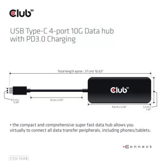 Club3D vozlišče 1xUSB-C do 4xUSB-C, 10Gbps, PD 3.0