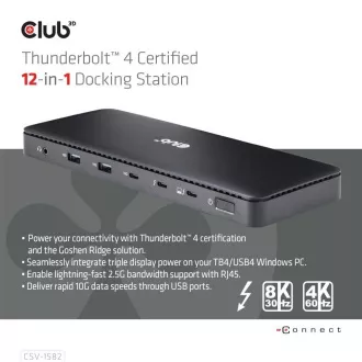 Club3D Priključna postaja USB-C 12v1, 1xDP, 1xHDMI, 2xUSB-C, 4xUSB, 1xRJ45, črna