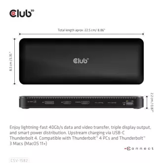 Club3D Priključna postaja USB-C 12v1, 1xDP, 1xHDMI, 2xUSB-C, 4xUSB, 1xRJ45, črna