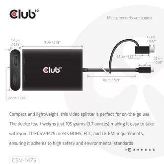 Club3D Video vozlišče USB-C/A na 2xHDMI 2.0, dvojni monitor, 4K60Hz (M/F)