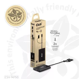 Club3D Video vozlišče USB-C/A na 2xHDMI 2.0, dvojni monitor, 4K60Hz (M/F)