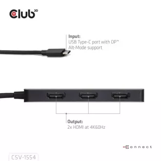Club3D Hub MST USB-C na 3xHDMI, enojni: 8K30Hz, trojni: 4K60Hz