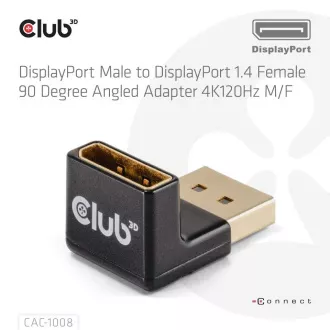 Club3D adapter DisplayPort na DisplayPort 1.4, 4K120Hz, 8K30Hz, 90°