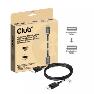 Club3D DisplayPort 2.1 do DisplayPort 2.1 kabel, VESA DP80, 4K240Hz/8K60Hz/10K60Hz (M/M), 1,6 m, črn