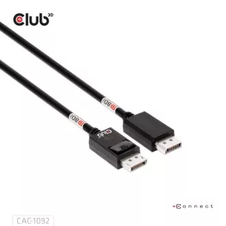 Club3D DisplayPort 2.1 do DisplayPort 2.1 kabel, VESA DP80, 4K240Hz/8K60Hz/10K60Hz (M/M), 1,6 m, črn