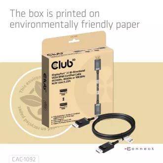 Club3D DisplayPort 2.1 do DisplayPort 2.1 kabel, VESA DP80, 4K240Hz/8K60Hz/10K60Hz (M/M), 1,6 m, črn