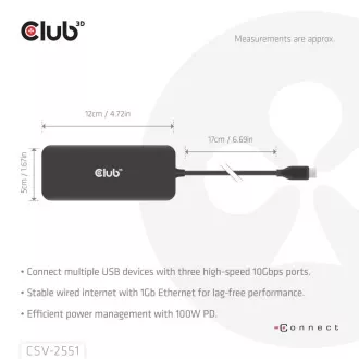 Club3D Priključna postaja USB-C 8v1, 1xHDMI, 1xDP, 1xUSB-C, 2xUSB, 1xRJ45, črna
