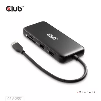 Club3D Priključna postaja USB-C 8v1, 1xHDMI, 1xDP, 1xUSB-C, 2xUSB, 1xRJ45, črna