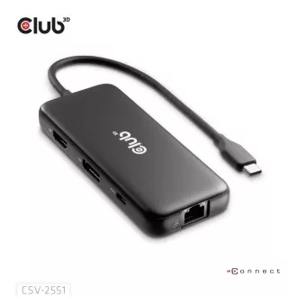 Club3D Priključna postaja USB-C 8v1, 1xHDMI, 1xDP, 1xUSB-C, 2xUSB, 1xRJ45, črna
