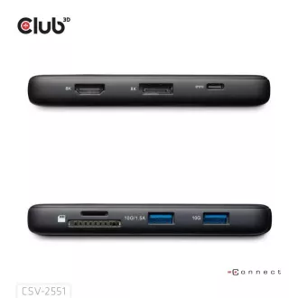 Club3D Priključna postaja USB-C 8v1, 1xHDMI, 1xDP, 1xUSB-C, 2xUSB, 1xRJ45, črna
