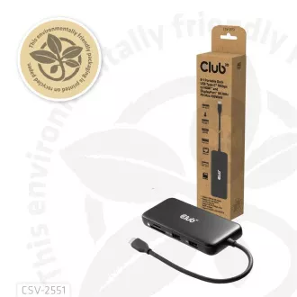 Club3D Priključna postaja USB-C 8v1, 1xHDMI, 1xDP, 1xUSB-C, 2xUSB, 1xRJ45, črna