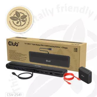 Club3D Priključna postaja USB-C 12v1, 2xHDMI, 1xDP, 2xUSB-C, 3xUSB, 1xRJ45, 1x3,5 mm, črna