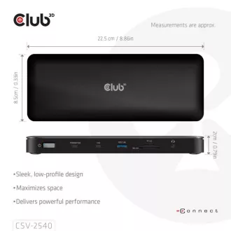 Club3D Priključna postaja USB-C 14v1, 2xHDMI, 2xDP, 3xUSB-C, 1xUSB-C PD, 2xUSB, 1xRJ45, 1x3,5 mm, microSD/SD, črna
