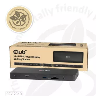 Club3D Priključna postaja USB-C 14v1, 2xHDMI, 2xDP, 3xUSB-C, 1xUSB-C PD, 2xUSB, 1xRJ45, 1x3,5 mm, microSD/SD, črna