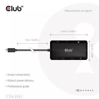 Club3D Priključna postaja USB-C 9v1, 2xHDMI, 1xUSB-C, 1xUSB-C PD, 2xUSB, 1xRJ45, microSD/SD, črna