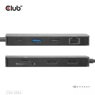 Club3D Priključna postaja USB-C 9v1, 2xHDMI, 1xUSB-C, 1xUSB-C PD, 2xUSB, 1xRJ45, microSD/SD, črna