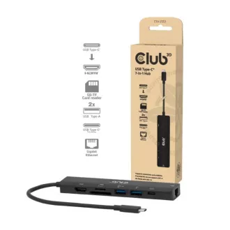 Club3D Priključna postaja USB-C 7in1, 1xHDMI, 1xUSB-C PD, 2xUSB, 1xRJ45, microSD/SD, črna