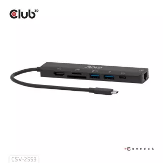 Club3D Priključna postaja USB-C 7in1, 1xHDMI, 1xUSB-C PD, 2xUSB, 1xRJ45, microSD/SD, črna
