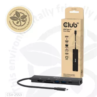 Club3D Priključna postaja USB-C 7in1, 1xHDMI, 1xUSB-C PD, 2xUSB, 1xRJ45, microSD/SD, črna
